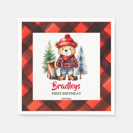 Serviette En Papier Lumberjack partie vaisselle joli ours en peluche (Devant)