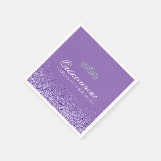 Serviette En Papier Lumière violet et Parties scintillant Quinceanera (Coin)
