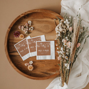 Serviette En Papier Lumières à cordes rustiques M. et Mme Mariage Mono