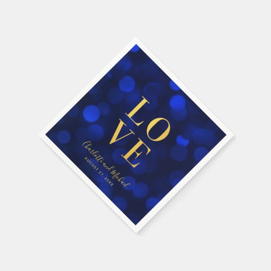 Serviette En Papier Lumières Bokeh Bleu Saphir Faux Amour Or (Coin)