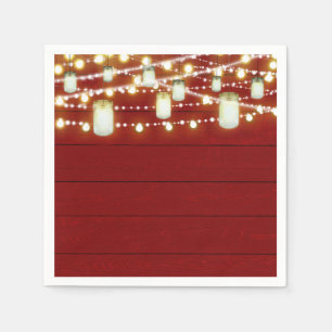 Serviette En Papier Lumières de Bois Rouge et de Ficelle Campagne Rust