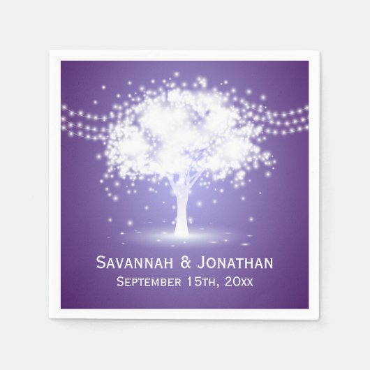 Serviette En Papier Lumières de chaîne d'arbre violet Mariage personna (Devant)