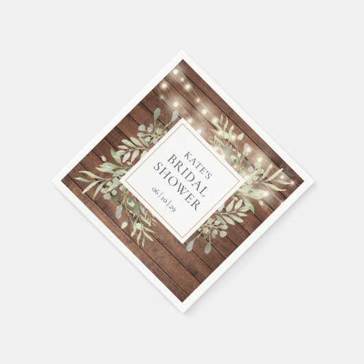 Serviette En Papier Lumières de Chaîne de Bois Rustique de Verdure Réc (Coin)