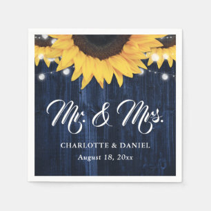 Serviette En Papier Lumières de Chaîne en Bois Bleu Marine Mariage Tou