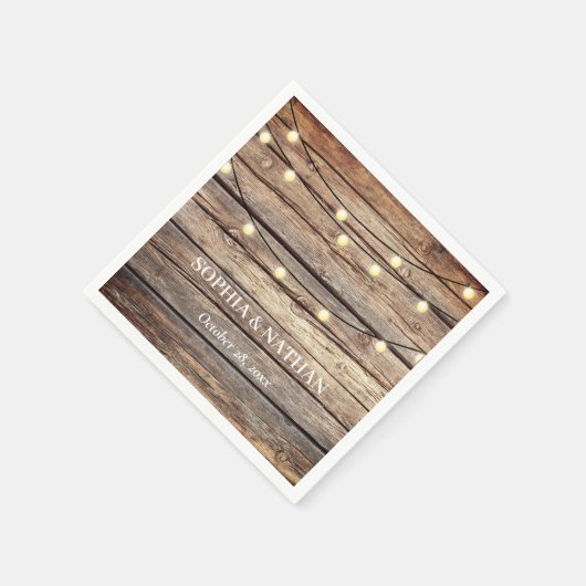 Serviette En Papier Lumières de Chaîne en Bois Rustique Mariage (Coin)