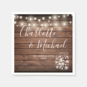 Serviette En Papier Lumières de Chaîne en Bois Rustique Mariage Bocaux