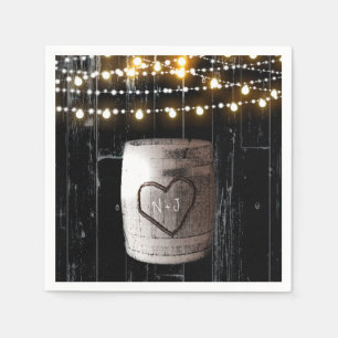 Serviette En Papier Lumières de corde de bois noir et mariage rustique