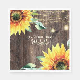 Serviette En Papier Lumières de guirlande de tournesols Joyeux Anniver