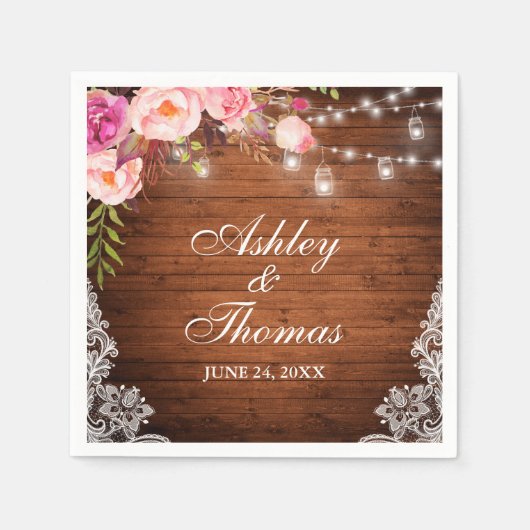 Serviette En Papier Lumières de jarres en bois de mariage rustique ave (Devant)