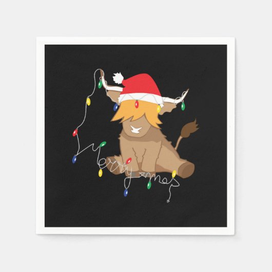 Serviette En Papier Lumières de Noël de la vache Highland (Devant)