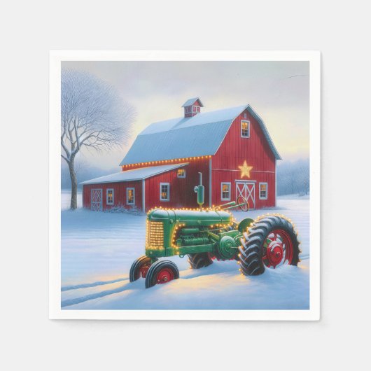 Serviette En Papier Lumières de Noël sur un tracteur agricole vert (Devant)
