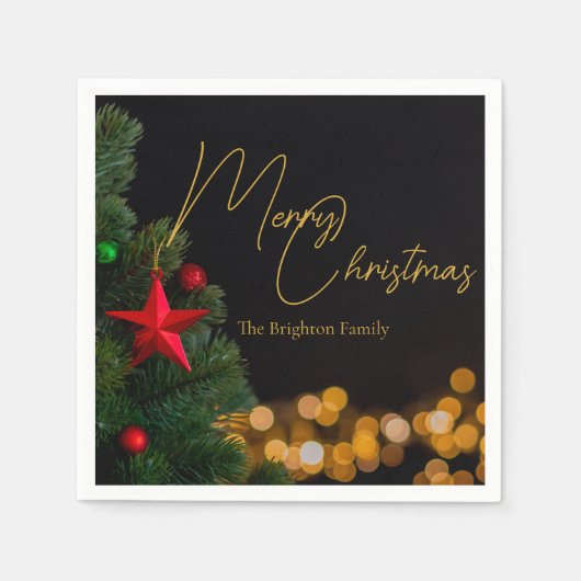 Serviette En Papier Lumières dorées Joyeux Noël moderne (Devant)