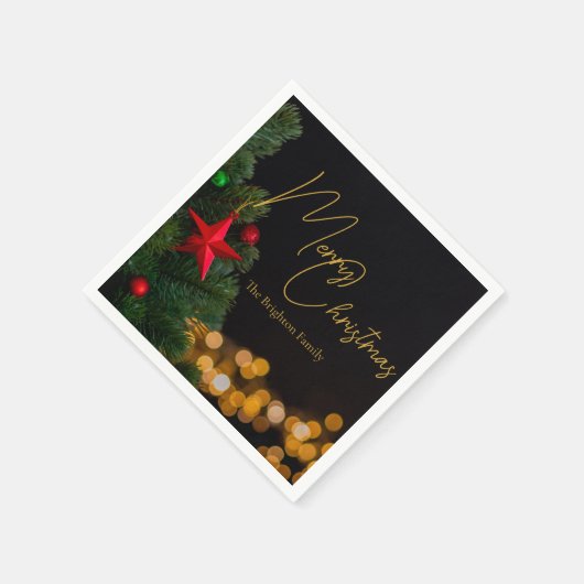 Serviette En Papier Lumières dorées Joyeux Noël moderne (Coin)