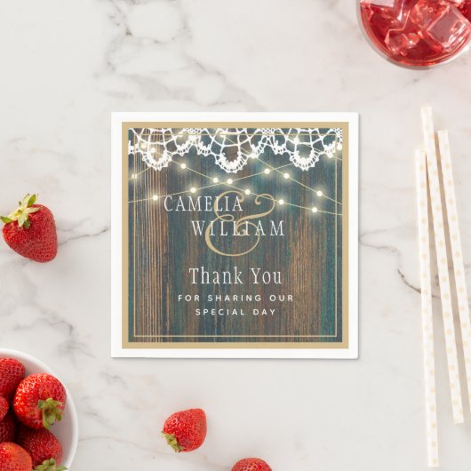 Serviette En Papier LUMIÈRES EN BOIS RUSTIQUE LACE Merci Mariage (En situation)
