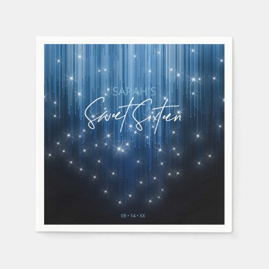Serviette En Papier Lumières en cascade Sweet 16 Blue ID790 (Devant)