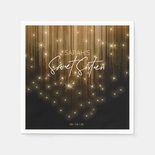 Serviette En Papier Lumières en cascade Sweet 16 Gold ID790 (Devant)
