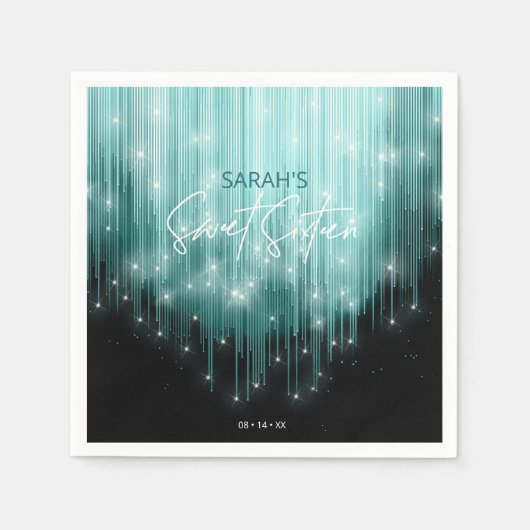 Serviette En Papier Lumières en cascade Sweet 16 ID Turquoise790 (Devant)