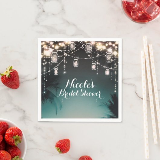 Serviette En Papier Lumières Étincelantes Palmiers Elégant Mariage Pla (En situation)