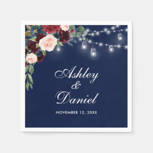 Serviette En Papier Lumières Florales Aquarelle Bordeaux Bleu Mariage