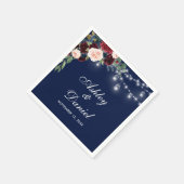 Serviette En Papier Lumières Florales Aquarelle Bordeaux Bleu Mariage (Coin)