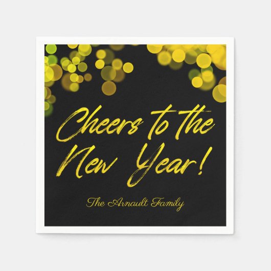 Serviette En Papier Lumières Golden Bokeh | Salutations au Nouvel An (Devant)