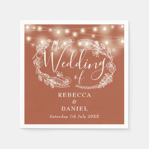 Serviette En Papier Lumières Guirlandes Florales Terracotta Mariage