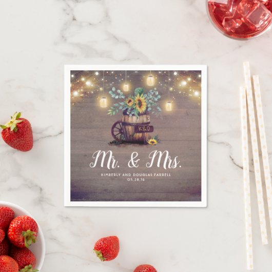 Serviette En Papier Lumières Mason Jar et tournesols Mariage rustique (En situation)