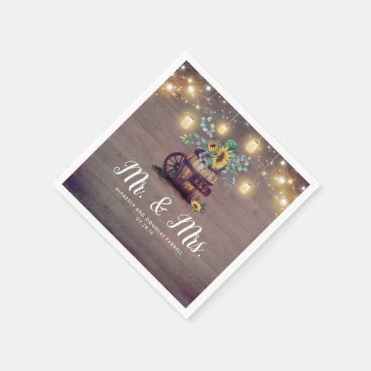 Serviette En Papier Lumières Mason Jar et tournesols Mariage rustique (Coin)