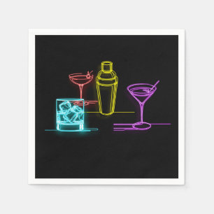 Serviette En Papier Lumières Néon Colorées Cocktails 21e Anniversaire