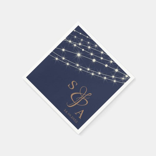 Serviette En Papier Lumières Russe Navy Blue & Gold String (Coin)