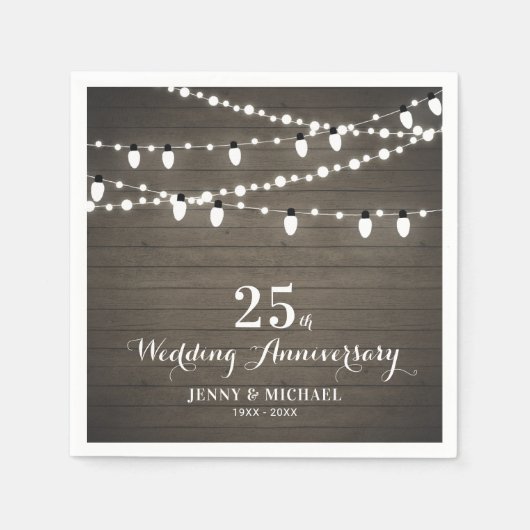 Serviette En Papier Lumières Rustique bois et cordes Anniversaire Mari (Devant)