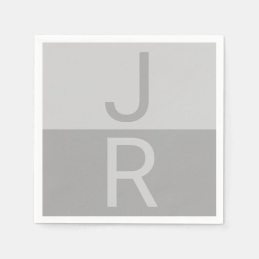 Serviette En Papier Lumineuses Gris & Gris Initiales Modernes Monogram (Devant)