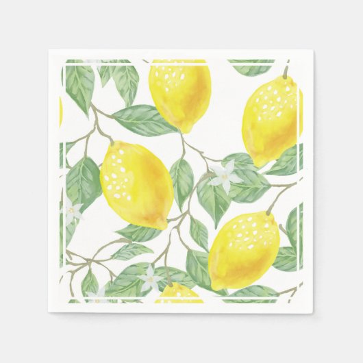 Serviette En Papier Lumineux citrons et Feuilles Jaunes et verts (Devant)