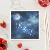Serviette En Papier Lunaire Sky Pleine lune Stars Mariage Monogramme D (En situation)