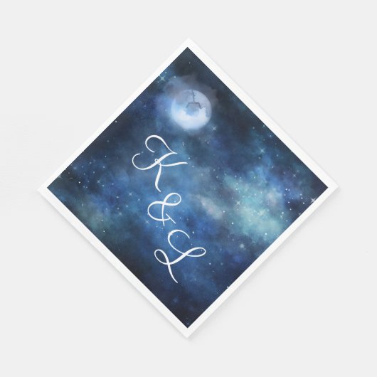Serviette En Papier Lunaire Sky Pleine lune Stars Mariage Monogramme D (Coin)