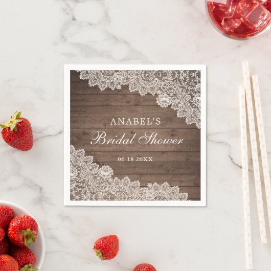 Serviette En Papier Lunch personnalisé de mariage rustique en bois et  (En situation)