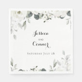 Serviette En Papier Luncheon vert Peony blanc 7 pouces Carré (Devant)