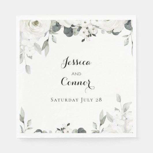 Serviette En Papier Luncheon vert Peony blanc 7 pouces Carré (Devant)