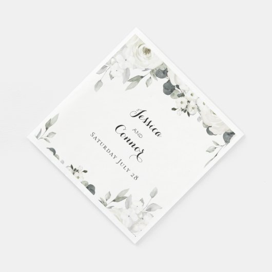Serviette En Papier Luncheon vert Peony blanc 7 pouces Carré (Coin)