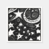Serviette En Papier Lune Abstraite Et Étoiles (Devant)