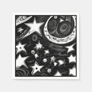 Serviette En Papier Lune Abstraite Et Étoiles