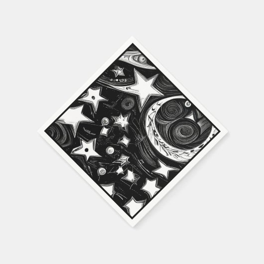 Serviette En Papier Lune Abstraite Et Étoiles (Coin)