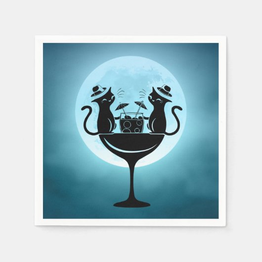 Serviette En Papier Lune Avoir Cocktails Fête Chats (Devant)