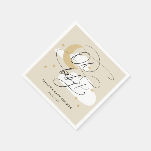 Serviette En Papier Lune beige et étoiles Script Oh Baby shower servie (Coin)