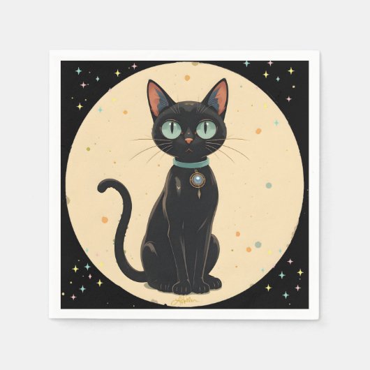 Serviette En Papier Lune de chat noir atomique futuriste (Devant)