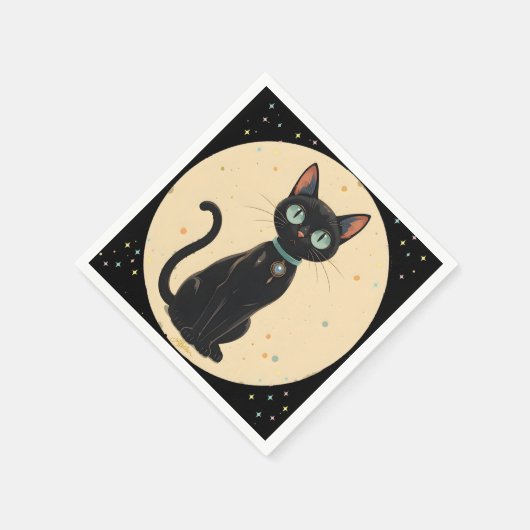 Serviette En Papier Lune de chat noir atomique futuriste (Coin)