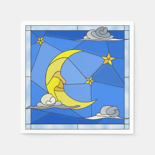 Serviette En Papier Lune en verre tendu, étoiles et nuages Papier Napk (Devant)