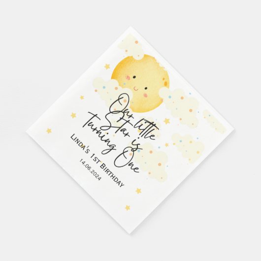 Serviette En Papier Lune et étoiles 1er anniversaire (Coin)