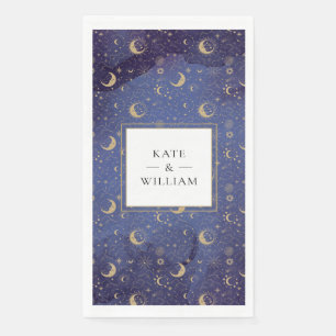 Serviette En Papier Lune et étoiles dorées Mariage céleste mystique