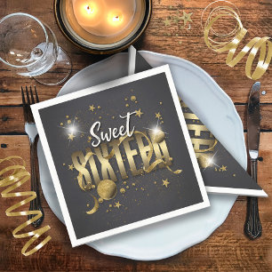 Serviette En Papier Lune et étoiles Sweet 16 Gold/Blk ID788